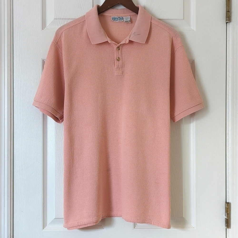 Patagonia 90's Vintage Lightweight Woven Cotton Short Sleeve Polo Shirt Pink L